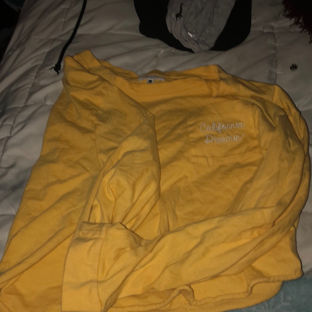 Yellow and white long sleeved crop top